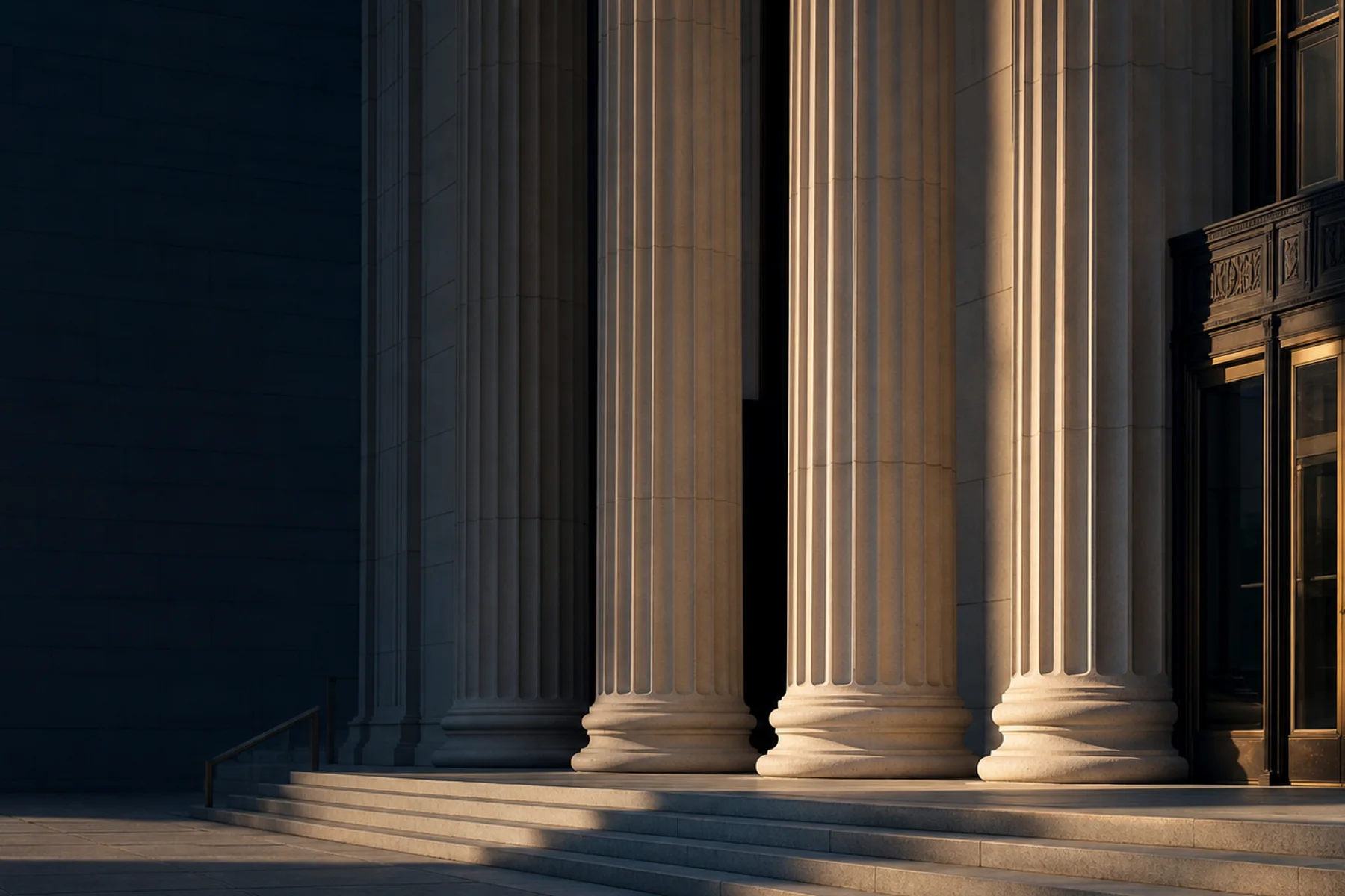 Architectural courthouse columns in warm morning light